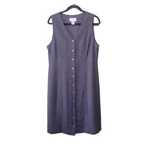 Vintage Talbots Dress Women 12P PETITE Sheath Lined Button Gray Black Wool Midi